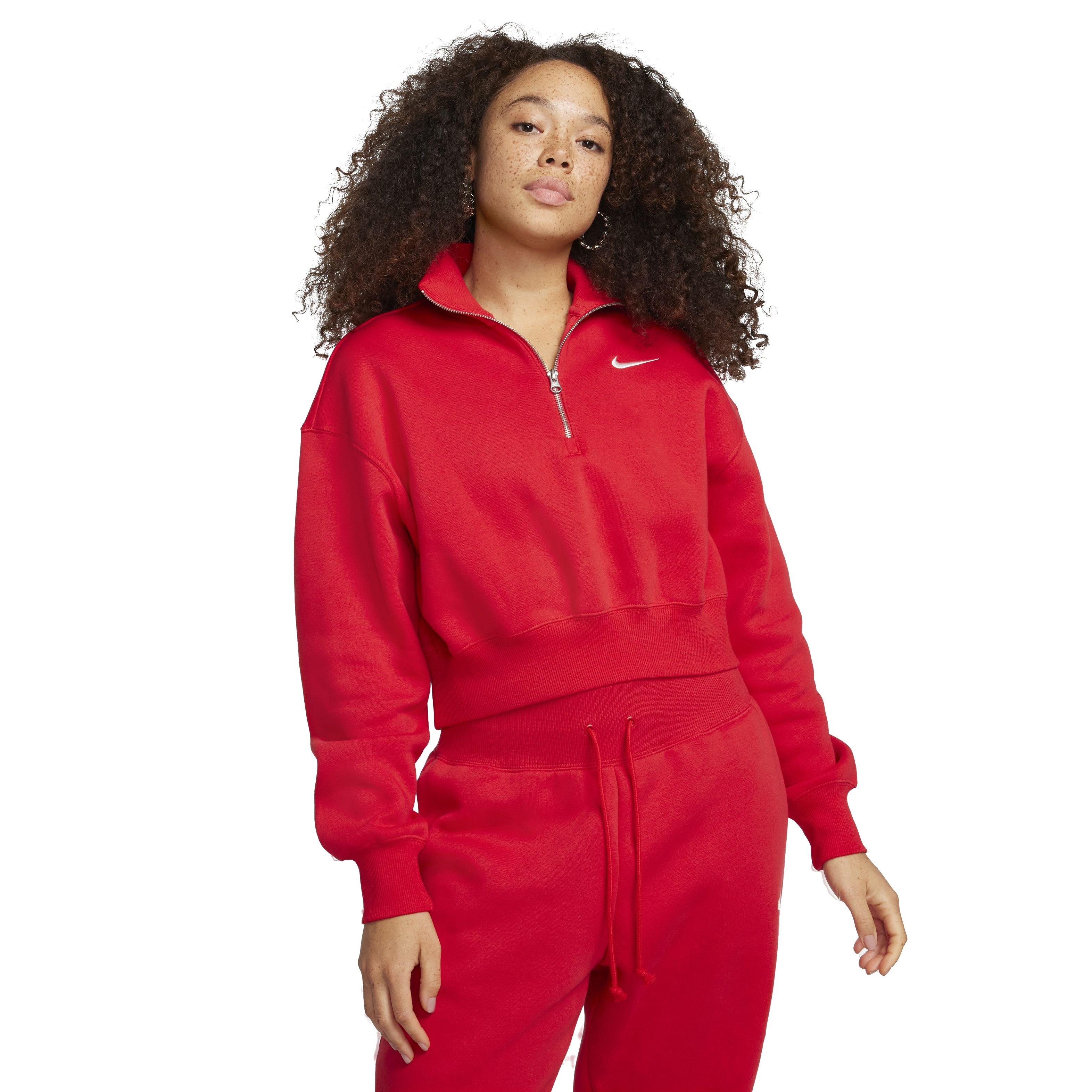 Nike Women's Sportswear Phoenix Fleece ​1/2-Zip Cropped Sweatshirt - Red - RED